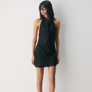 NWT Aritzia AUDIENCE Satin Mini Halter Dress Rich Mocha Brown 10